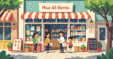 Phụ huynh nước ngoài đang chọn đồ bento tại cửa hàng 100 yên ở Nhật Bản