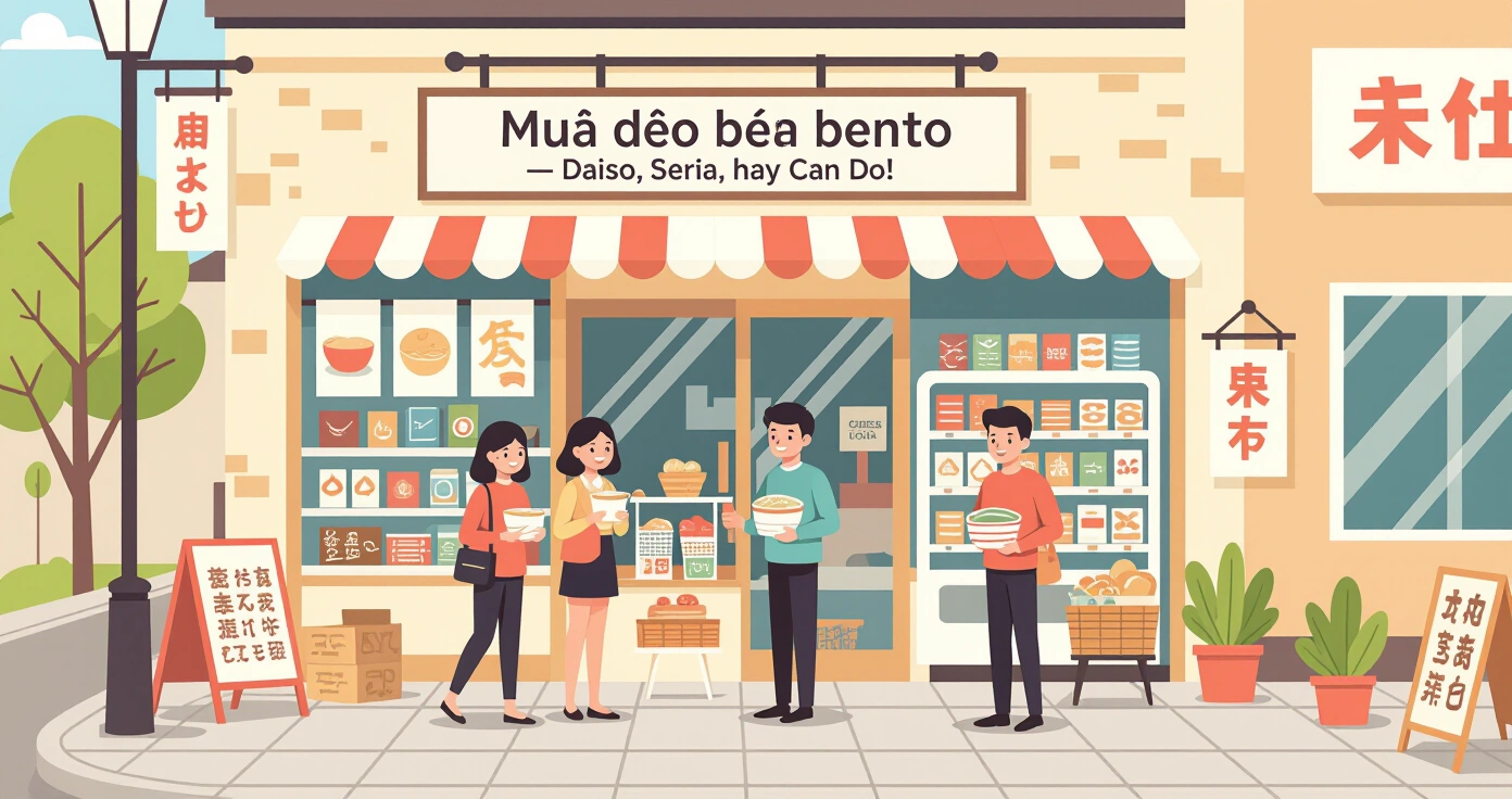 Phụ huynh đang sắp xếp dụng cụ bento giá rẻ vào hộp cơm cho con