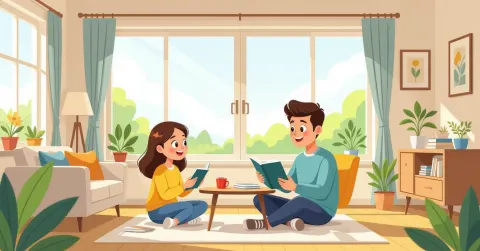 Minh họa gia đình đa văn hóa đang chọn hoạt động ngoại khóa cho trẻ tại trung tâm cộng đồng Nhật Bản