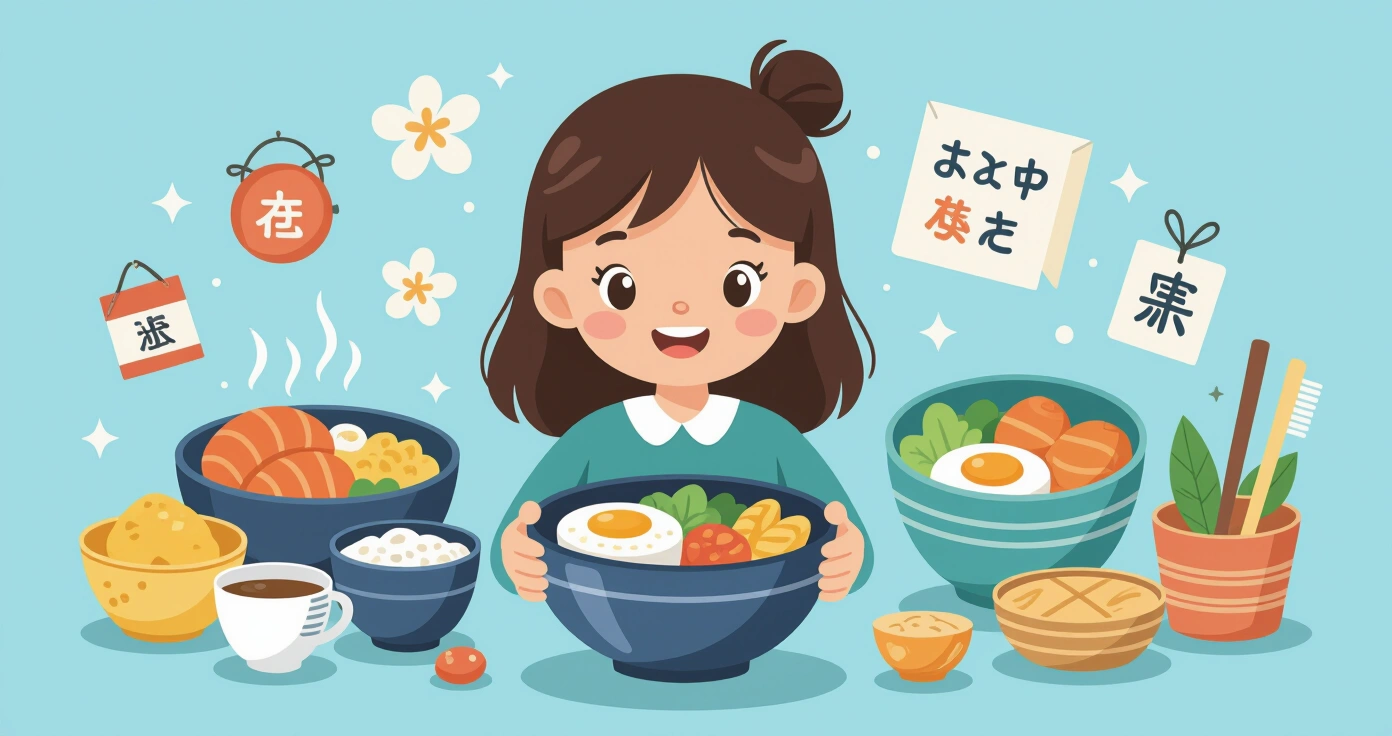Các nguyên liệu làm bento không chứa dị ứng như đậu phụ, rau củ và gạo được sắp xếp trên bếp bếp sạch sẽ