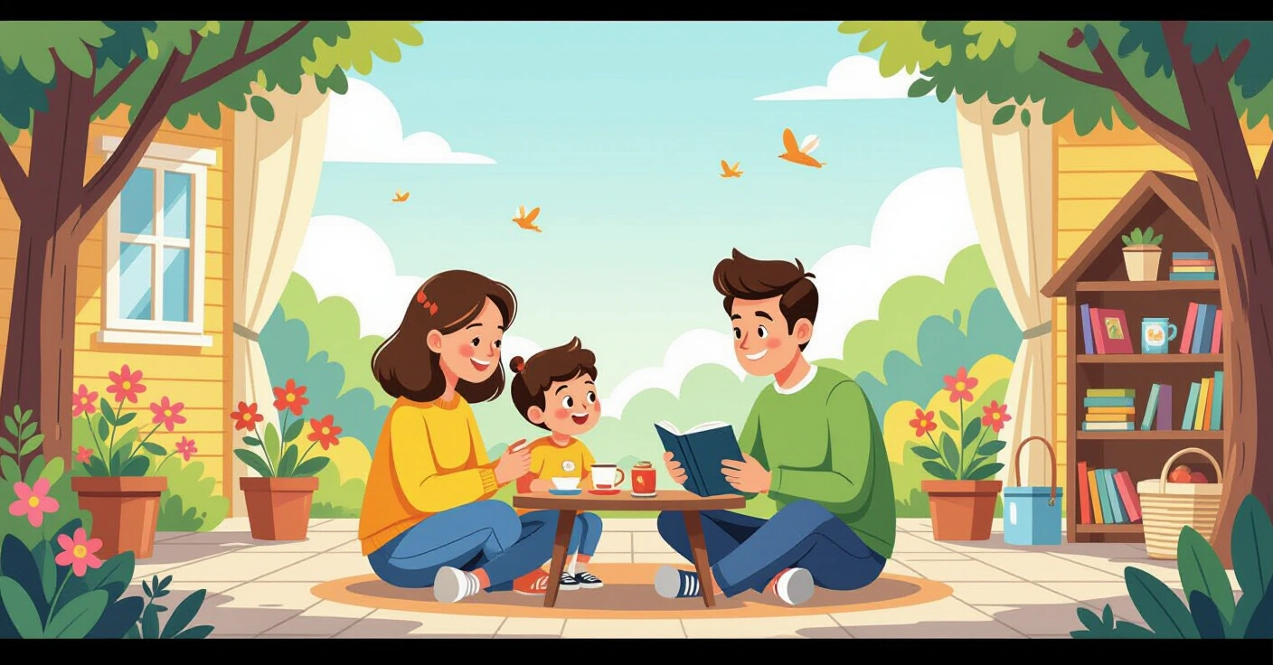 Minh họa các sản phẩm đồ dùng trẻ em trên nền tatami sạch sẽ với phong cách vector phẳng hiện đại
