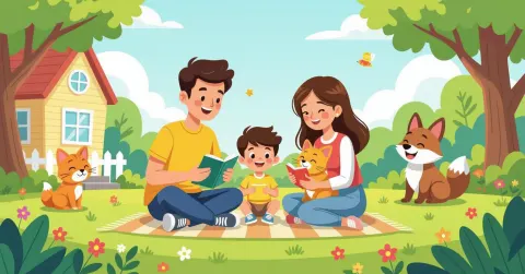 Trẻ em sử dụng thiết bị giao tiếp hỗ trợ cùng phụ huynh trong căn nhà sáng sủ tại Nhật Bản