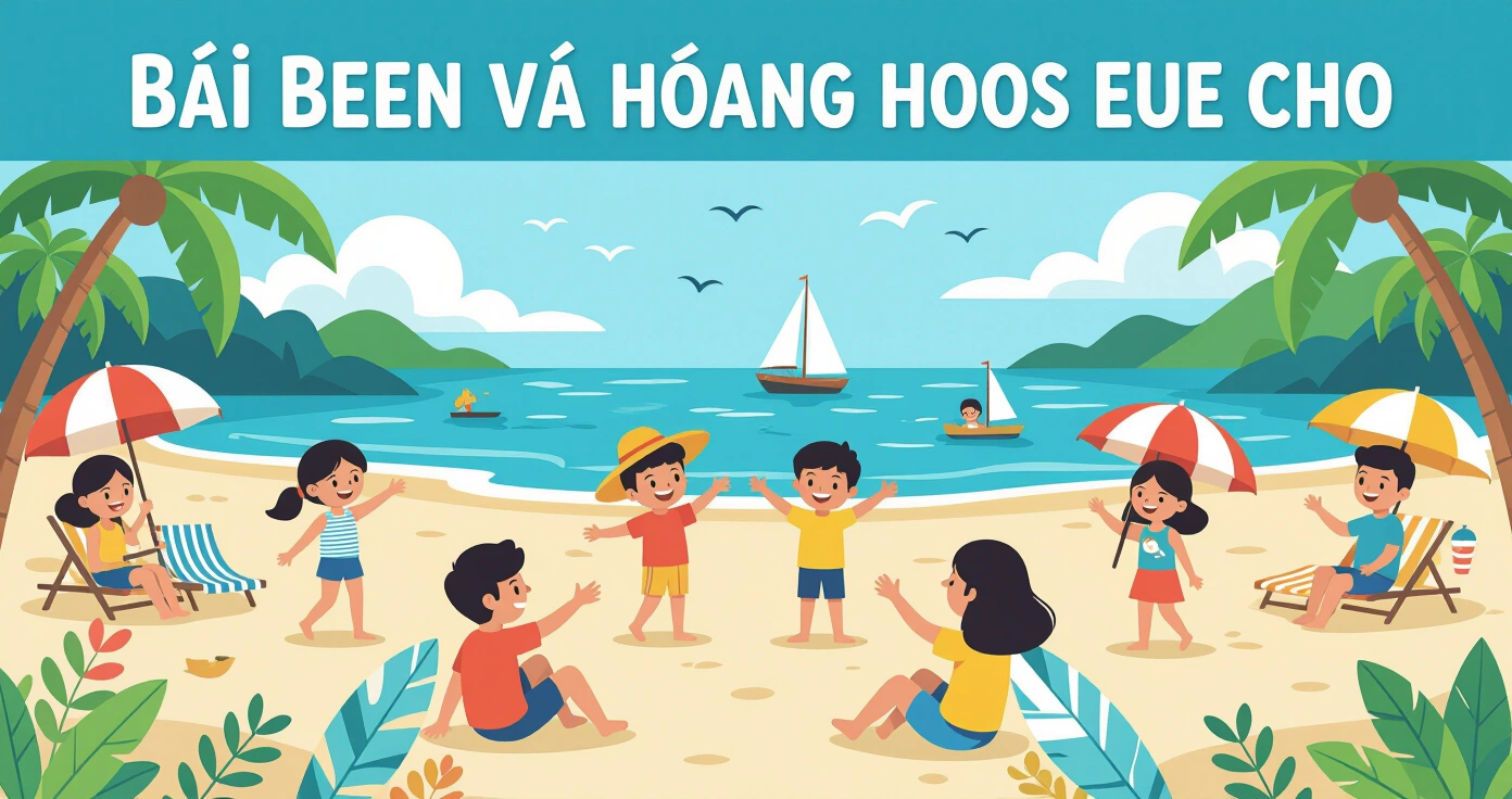 Phụ huynh kiểm tra phao cứu sinh cho trẻ tại bãi biển có cờ cứu hộ và đội cứu hộ túc trực