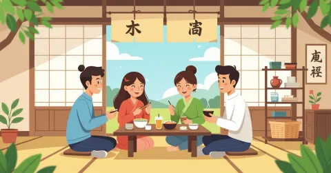 Hộp cơm bento Nhật Bản với đầy đủ màu sắc trên nền hoa anh đào