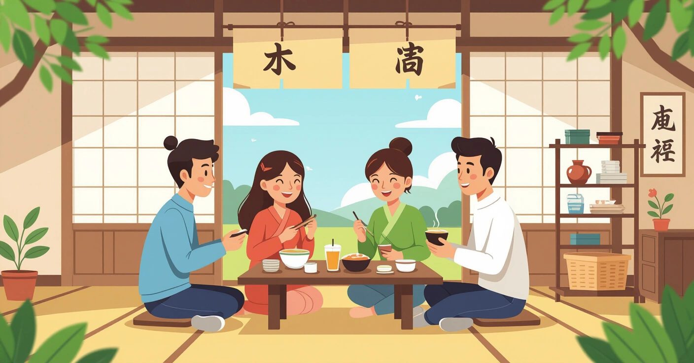 Hộp cơm bento Nhật Bản với đầy đủ màu sắc trên nền hoa anh đào