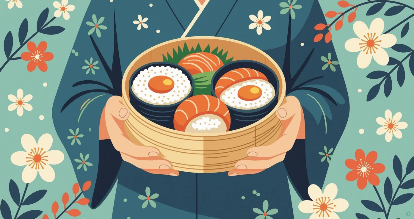 Các loại bento Nhật Bản: Shokado, Kyaraben và Ekiben được trình bày trên nền tatami truyền thống