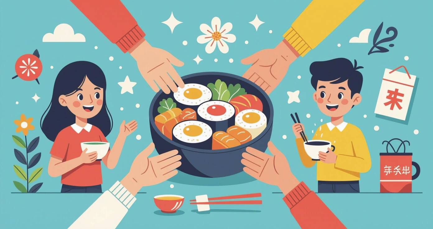Phụ huynh đang sử dụng dụng cụ bento để chuẩn bị hộp cơm trưa cho trẻ trong bếp Nhật sạch sẽ