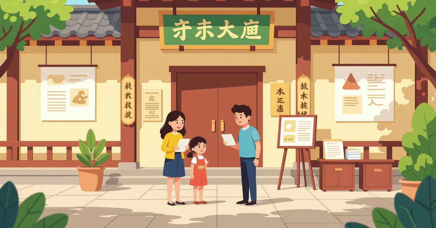 Minh họa cha mẹ nước ngoài đang làm thủ tục đăng ký khai sinh tại tòa thị chính Nhật Bản