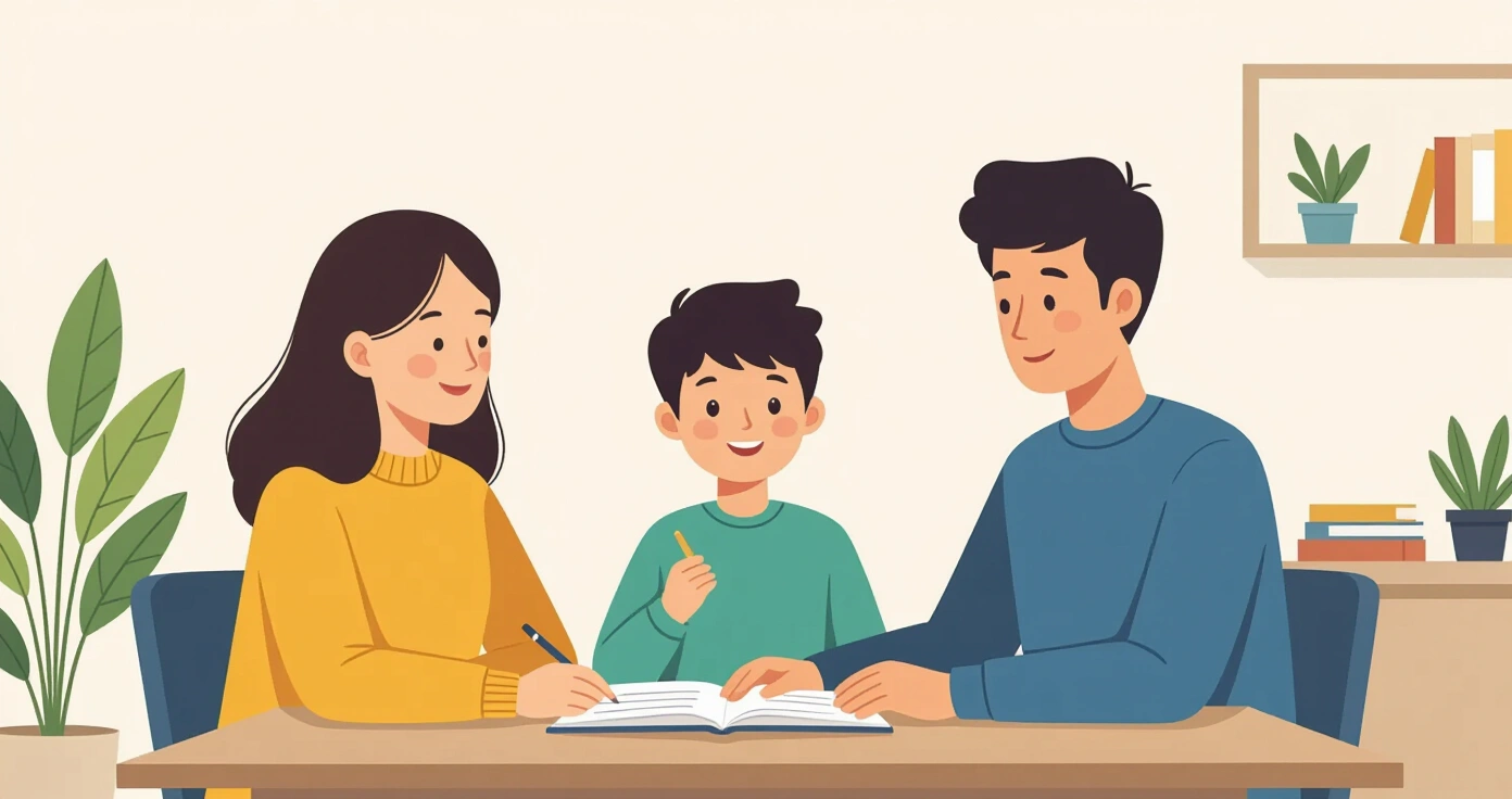Minh họa chuyên gia tư vấn tâm lý đang trò chuyện với học sinh trong phòng hướng dẫn của trường học Nhật Bản