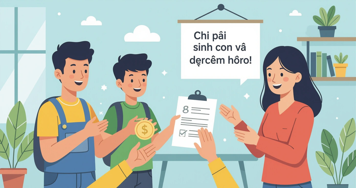 Phụ huynh đang làm thủ tục nhận trợ cấp sinh con tại văn phòng hành chính Nhật Bản