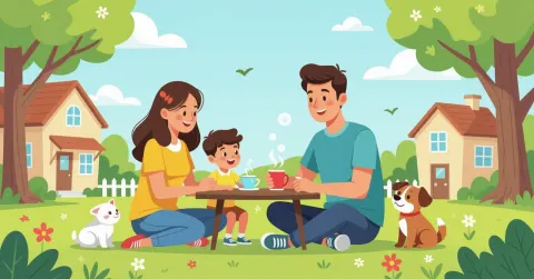 Mẹ đang đo nhịp thở cho bé trong phòng khám Nhật Bản, phong cách minh họa editorial hiện đại
