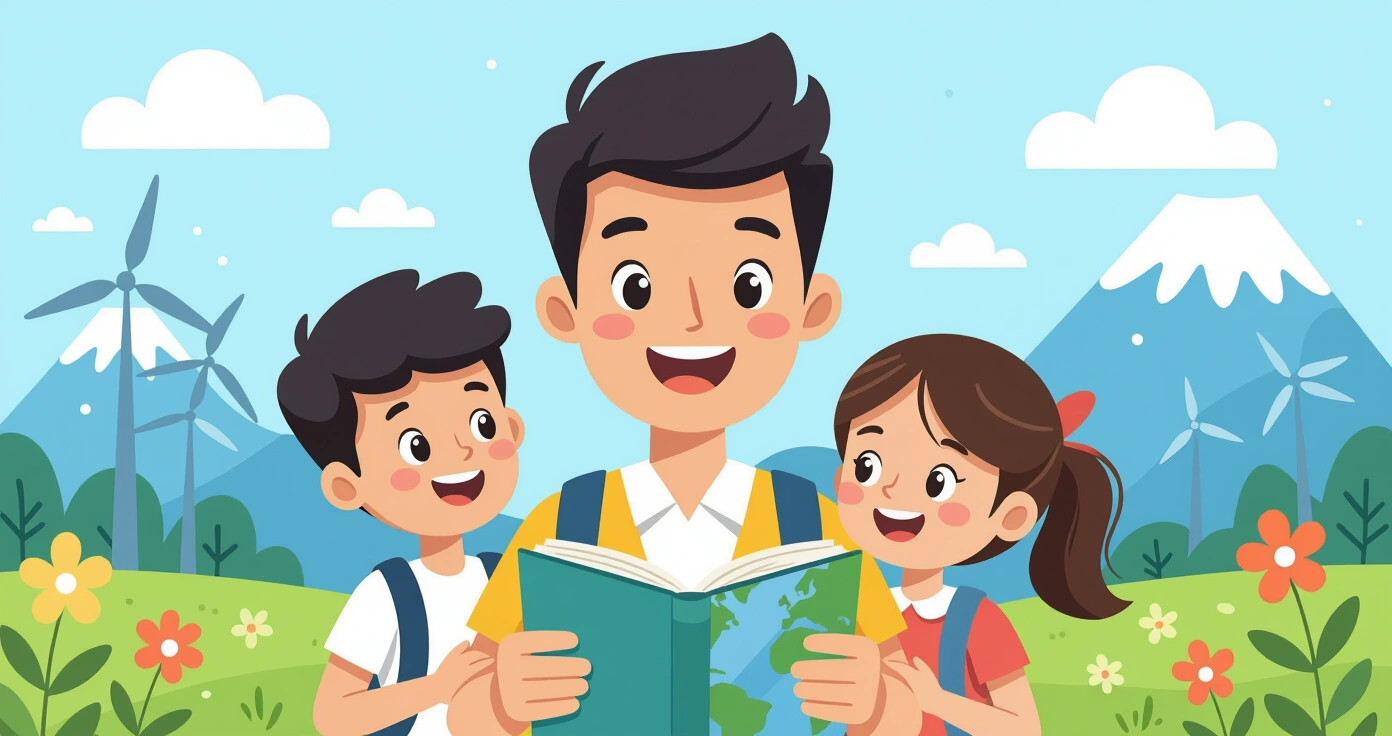Phụ huynh kiểm tra dự báo thời tiết trên điện thoại trong khi trẻ uống nước tại công viên Nhật Bản