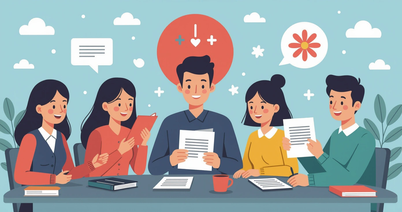 Hai bố mẹ trò chuyện thân thiện trong khi con chơi gần đó, thể hiện môi trường nuôi con chung tích cực