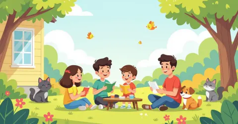 Minh họa người mẹ kiểm tra làn da của trẻ trong căn nhà Nhật Bản sáng sủa ấm áp