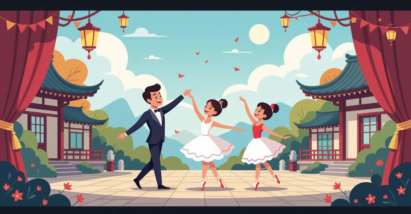 Bé gái mặc đồ ballet tập múa trong phòng tập kiểu Nhật Bản