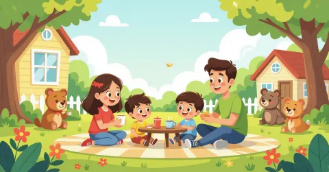 Phụ huynh đưa trẻ sơ sinh đến nhà trẻ hoikuen tại Nhật Bản, minh họa phong cách editorial vector hiện đại