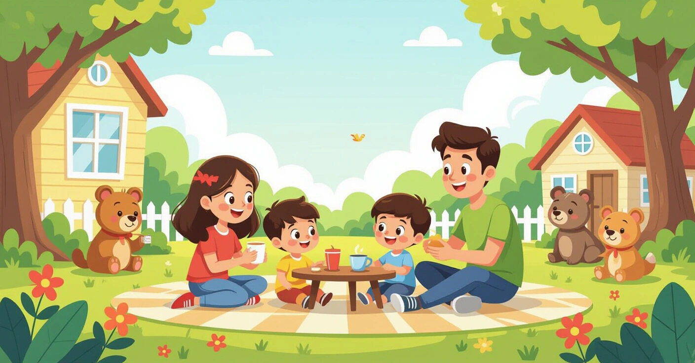 Phụ huynh đưa trẻ sơ sinh đến nhà trẻ hoikuen tại Nhật Bản, minh họa phong cách editorial vector hiện đại