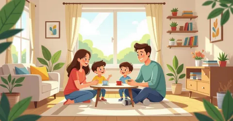 Gia đình đa văn hóa đang phân loại đồ đạc trong căn hộ Nhật Bản để chuẩn bị chuyển nhà