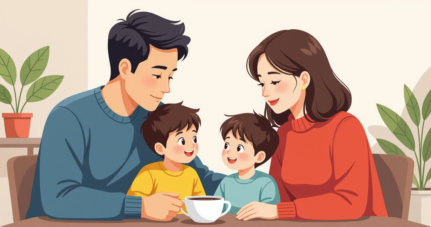 Minh họa so sánh trạng thái cảm xúc tích cực và tiêu cực của cha mẹ