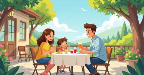 Gia đình đa văn hóa đang thưởng thức bento tại nhà hàng Nhật Bản có phòng riêng