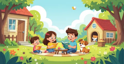 Phụ huynh nước ngoài cùng con chơi đồ chơi giáo dục trong phòng khách Nhật Bản hiện đại