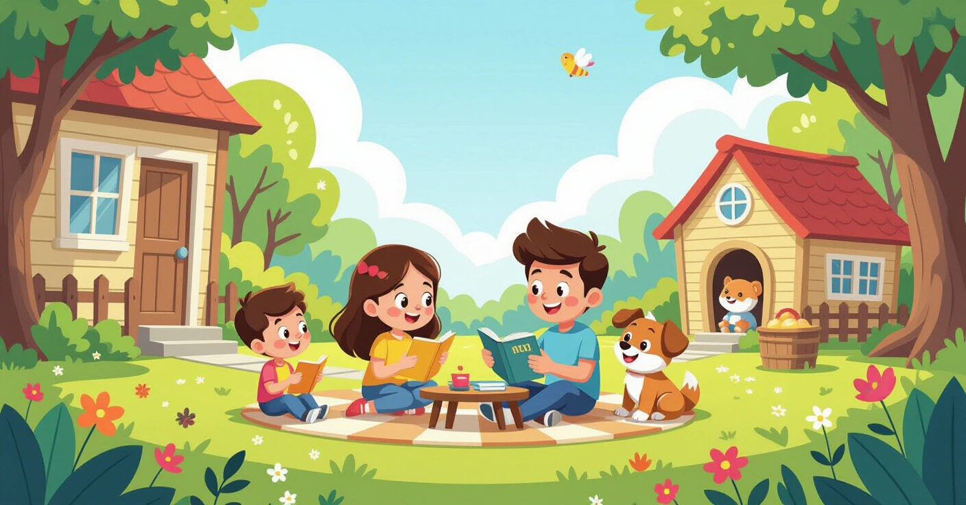 Phụ huynh nước ngoài cùng con chơi đồ chơi giáo dục trong phòng khách Nhật Bản hiện đại