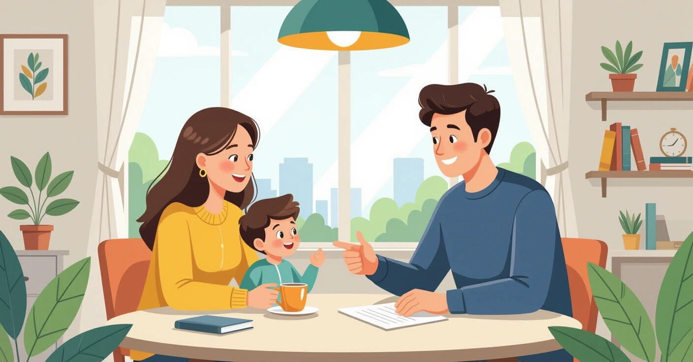 Mẹ nước ngoài đang kiểm tra tai cho trẻ trong căn hộ hiện đại tại Nhật Bản