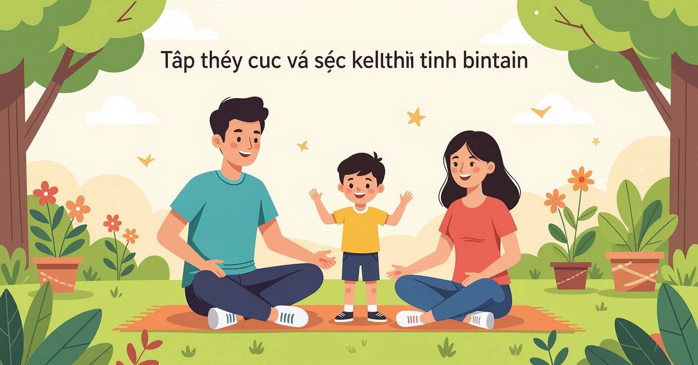 Cha mẹ nước ngoài tập thể dục trong công viên Nhật Bản với hoa anh đào
