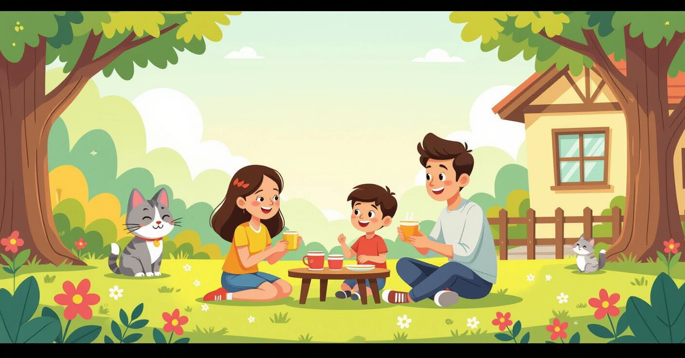 Minh họa gia đình đa văn hóa cùng con tham gia hoạt động ngoại khóa tại Nhật Bản