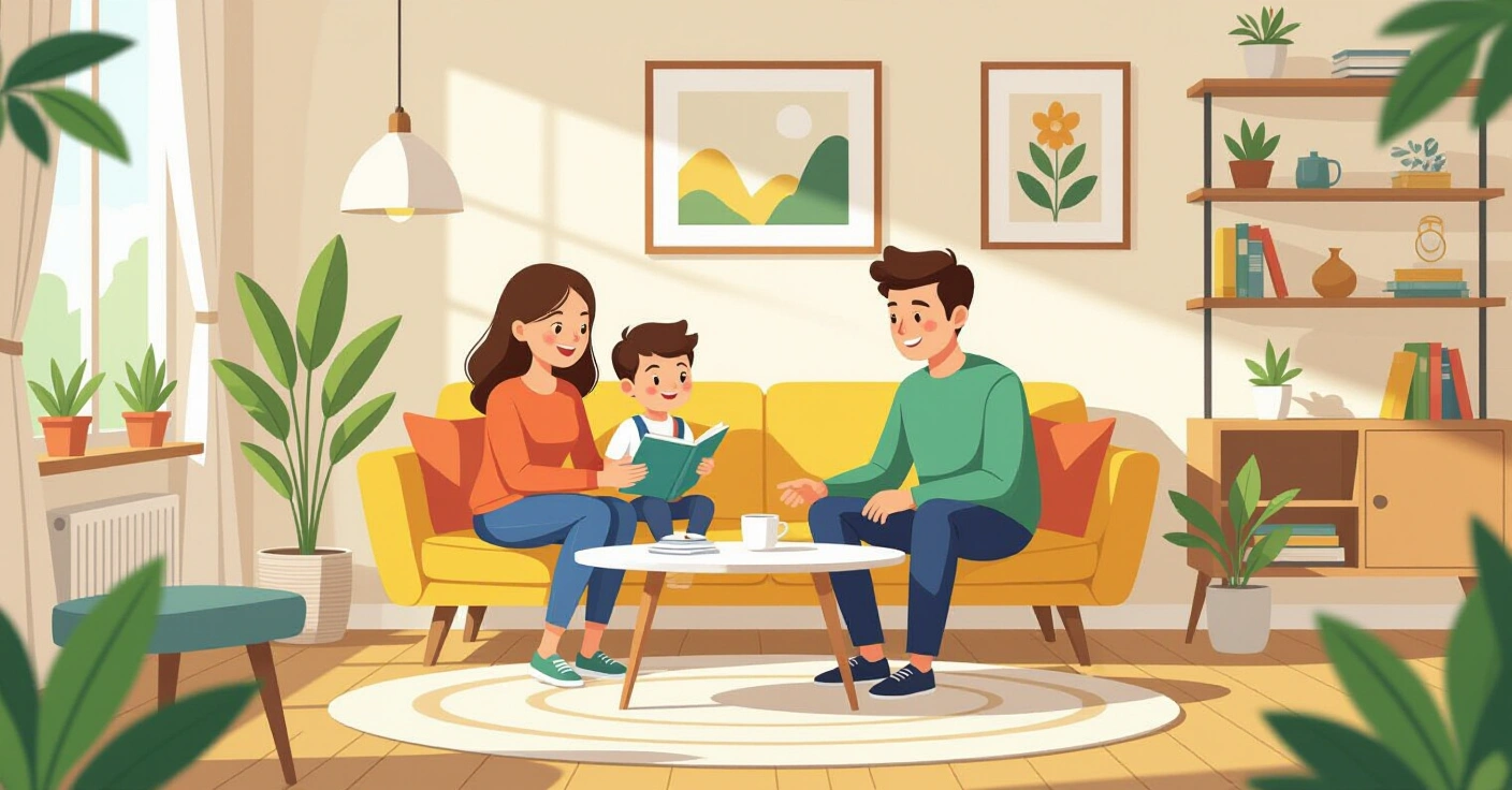 Minh họa thiết bị an toàn trẻ em trong căn hộ Nhật Bản hiện đại