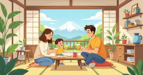 Minh họa túi sơ cứu và đồ dùng phòng chống thiên tai trong căn hộ Nhật Bản