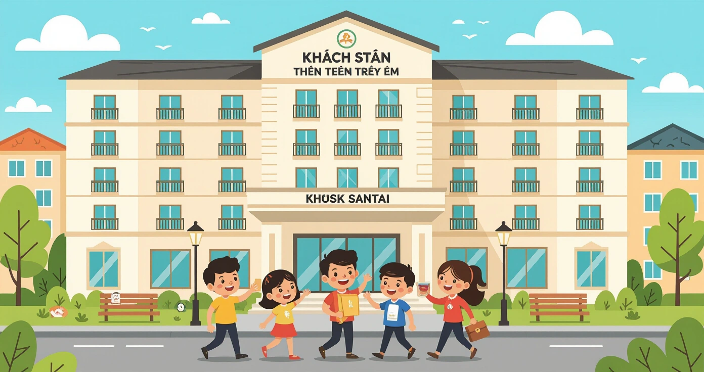 Phòng gia đình khách sạn với giường đôi và nôi em bé, tông màu ấm áp