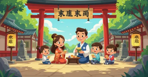 Gia đình đa văn hóa mặc kimono truyền thống Nhật Bản cùng trẻ em tham gia lễ hội địa phương với cờ cá chép koinobori và hoa anh đào