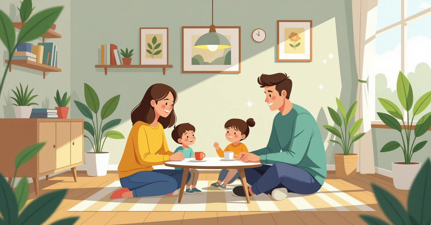 Minh họa nước mẹ nước ngoài đang nghe điện thoại tư vấn tâm lý trong căn hộ sáng sủ̉a tại Nhật Bản