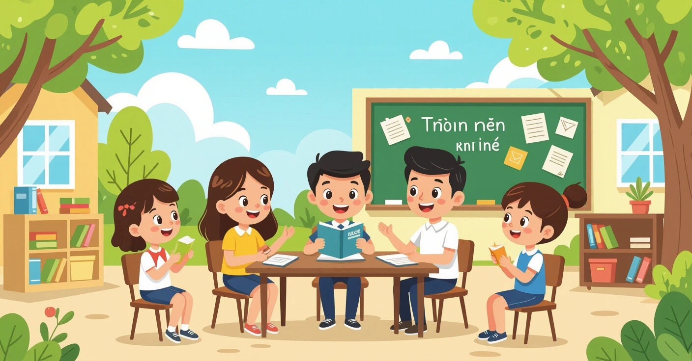 Nhóm trẻ em đa văn hóa vui chơi cùng nhau trong lớp học tiểu học Nhật Bản