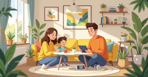 Cha mẹ lo lắng chăm sóc con bị sốt trong căn hộ tại Nhật Bản