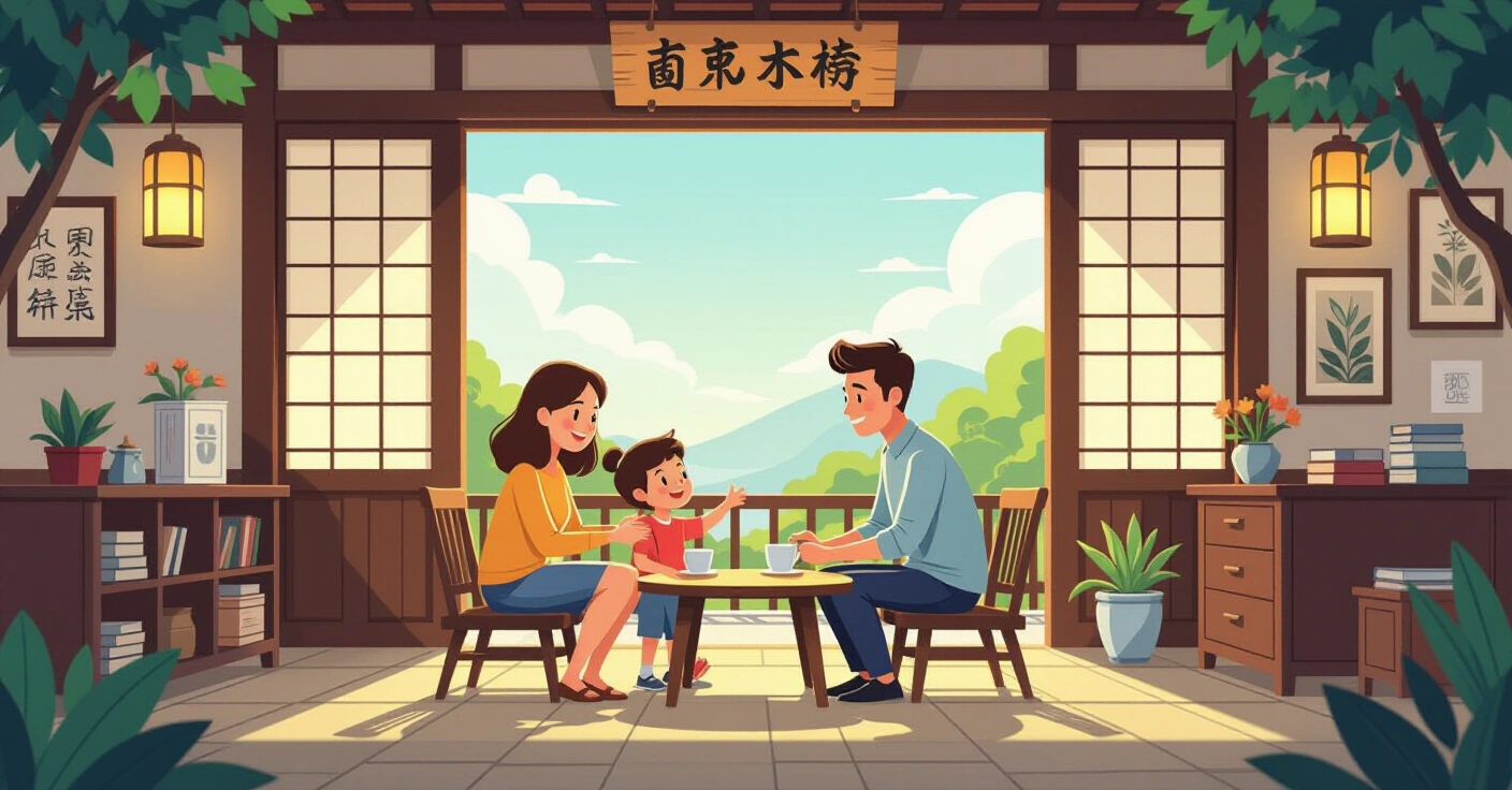 Phụ huynh nước ngoài ký giấy tờ pháp lý tại văn phòng tòa án gia đình Nhật Bản cùng con nhỏ