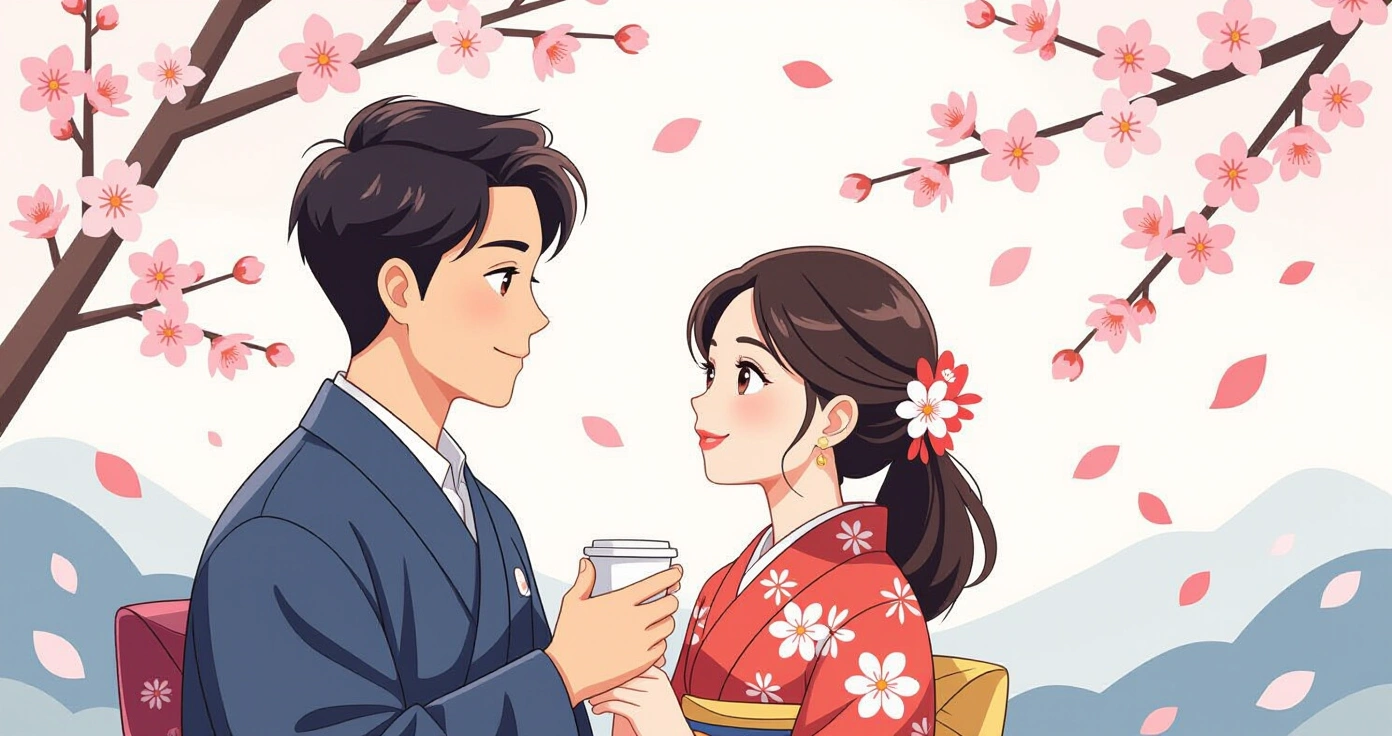 Trẻ em vui chơi trên thảm cỏ dưới tán hoa anh đào Nhật Bản