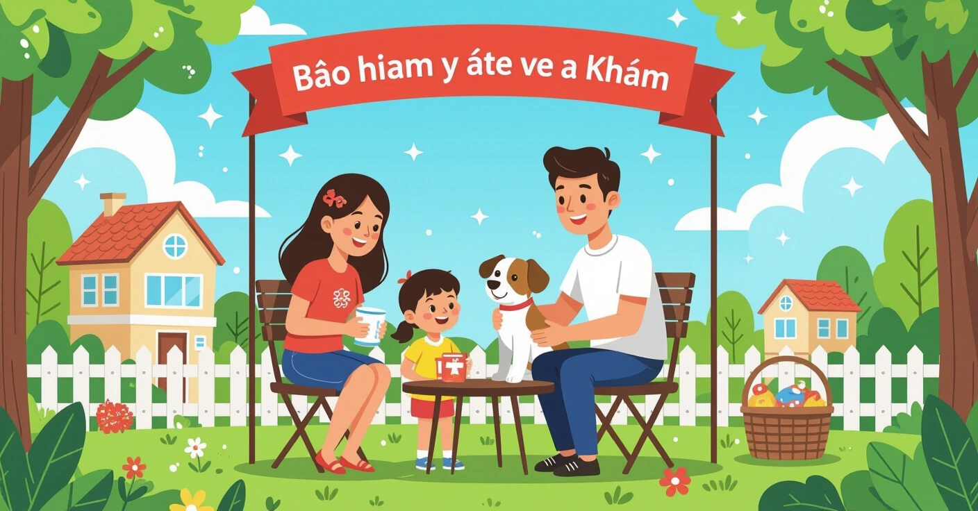 Gia đình đa văn hóa đưa trẻ đi khám bệnh tại phòng khám Nhật Bản, phong cách minh họa editorial hiện đại