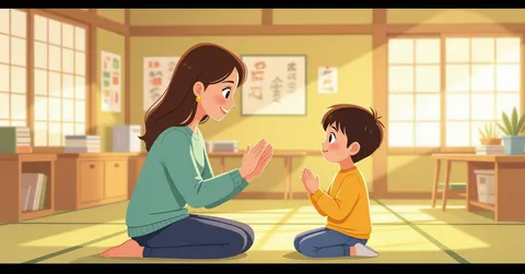Giáo viên sử dụng ngôn ngữ ký hiệu với trẻ em trong lớp học Nhật Bản