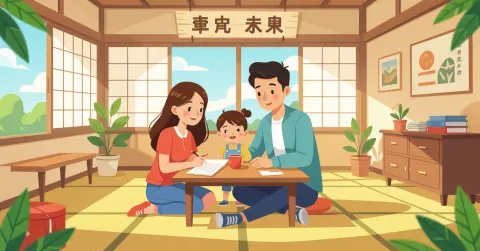 Phụ huynh nước ngoài chuẩn bị hồ sơ đăng ký hoikuen tại văn phòng thành phố Nhật Bản