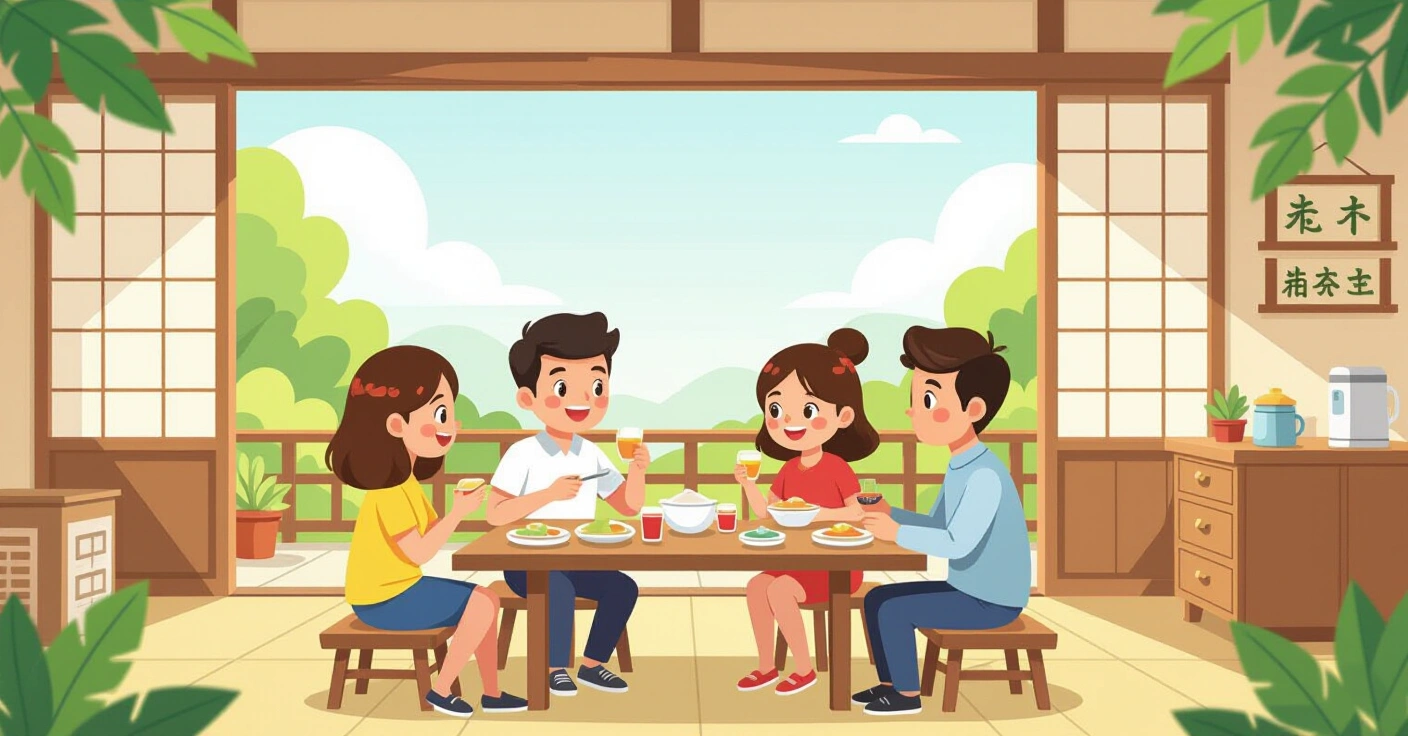 Minh họa phụ huynh đưa trẻ đến hoikuen vào buổi sáng sớm tại Nhật Bản