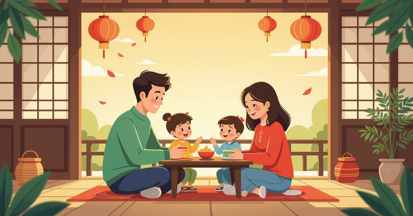 Gia đình đa văn hóa trang trí nhà cửa đón Tết với cả hoa đào Việt Nam và kadomatsu Nhật Bản