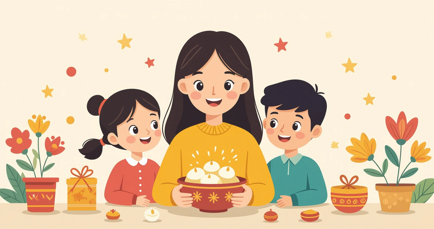 Bàn ăn gia đình với bánh chưng xanh và osechi Nhật Bản đặt cạnh nhau trong không gian ấm cúng