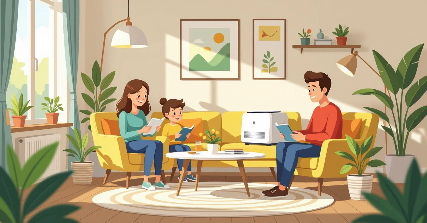 Minh họa mẹ điều chỉnh điều hòa trong căn hộ Nhật Bản, bé ngủ an toàn trong nôi