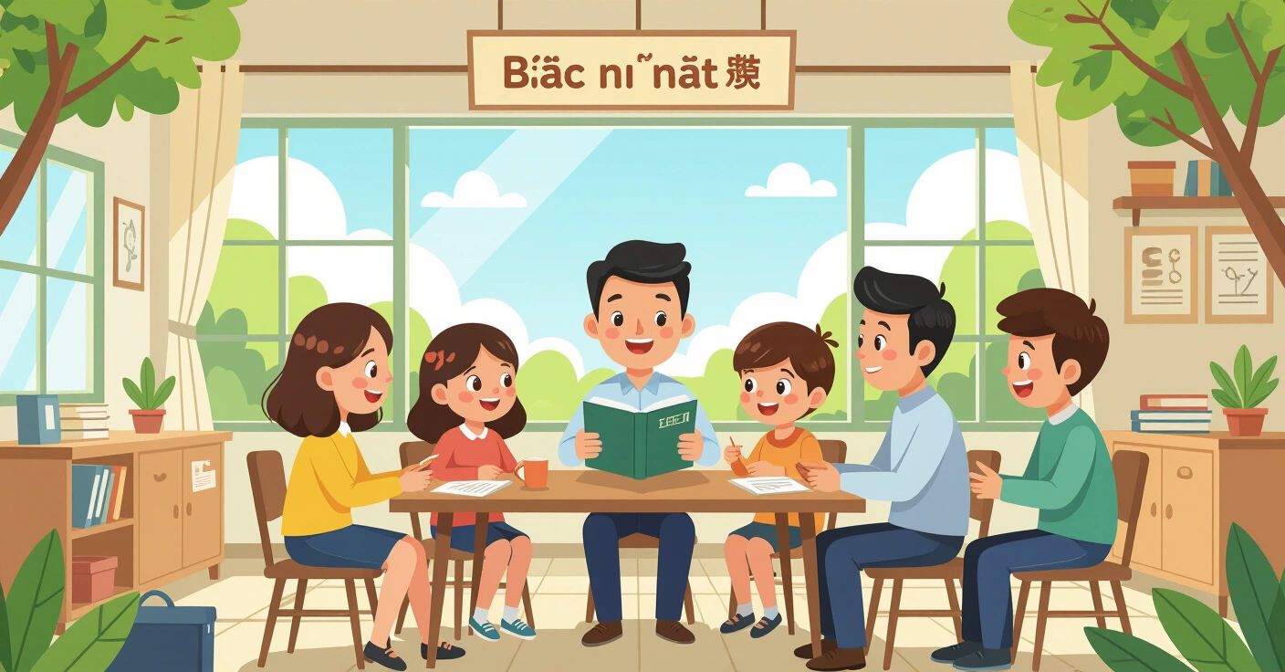 Minh họa cảnh một đứa trẻ nước ngoài ngồi một mình trong lớp học tiểu học Nhật Bản