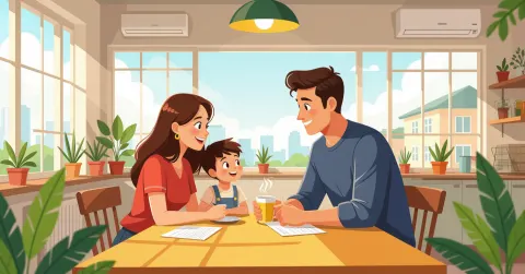 Cặp đôi đa văn hóa đứng trước cổng đền Nhật Bản, phong cách minh họa vector hiện đại