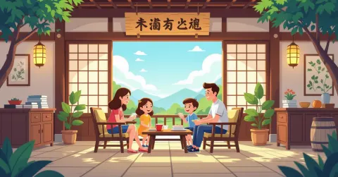 Gia đình đa văn hóa với trẻ nhỏ chờ tàu điện tại nhà ga Nhật Bản, phong cách minh họa hiện đại