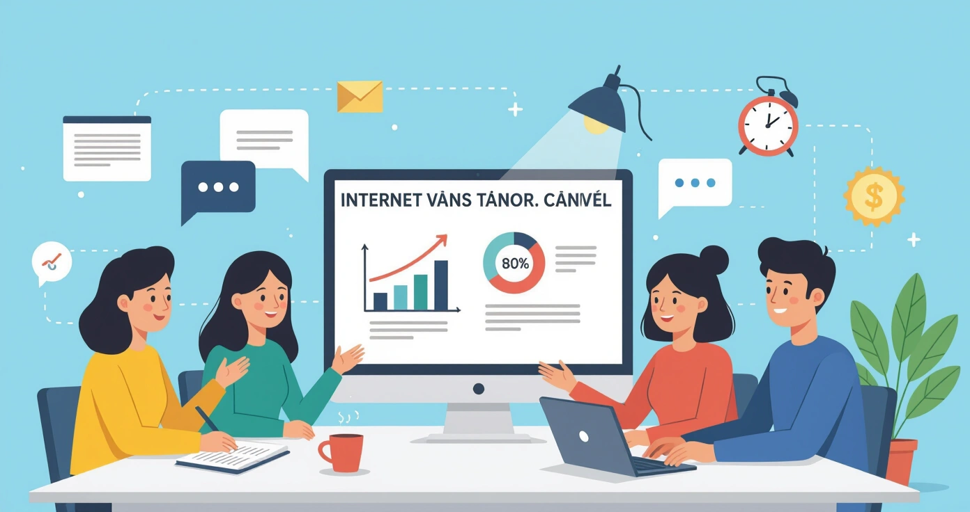 Gia đình ngồi họp bàn về quy tắc sử dụng internet với các thiết bị đặt sang một bên