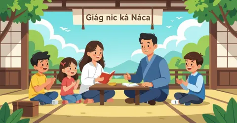 Minh họa người mẹ Nhật Bản đang hướng dẫn trẻ mẫu giáo dọn đồ chơi trong phòng tatami ấm áp